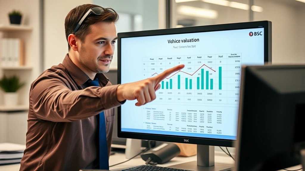 property tax south carolina vehicle - 
Accountant or tax professional pointing at vehicle valuation chart on computer 