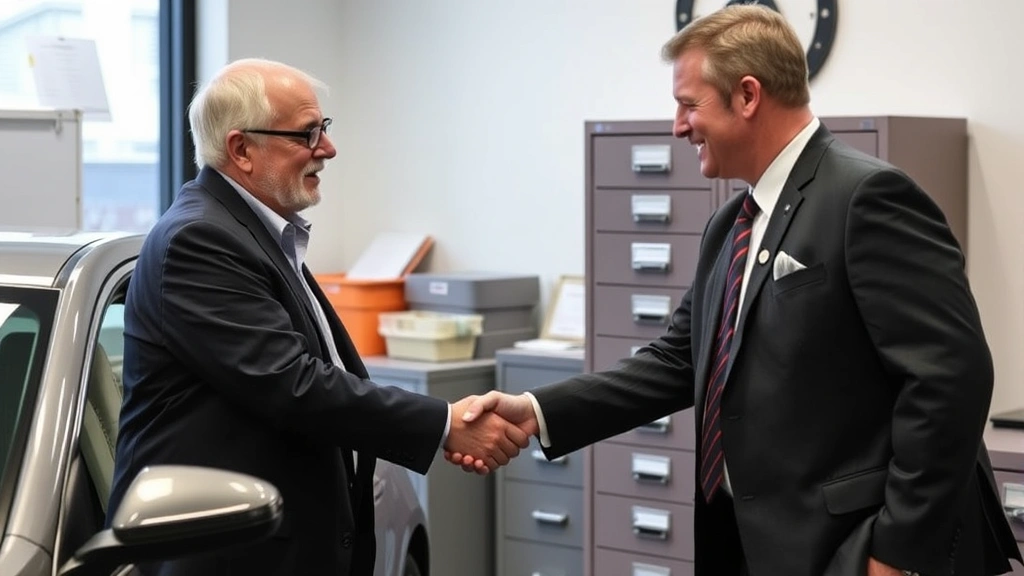 property tax south carolina vehicle - 
Handshake between car owner and county assessor representative in official offi