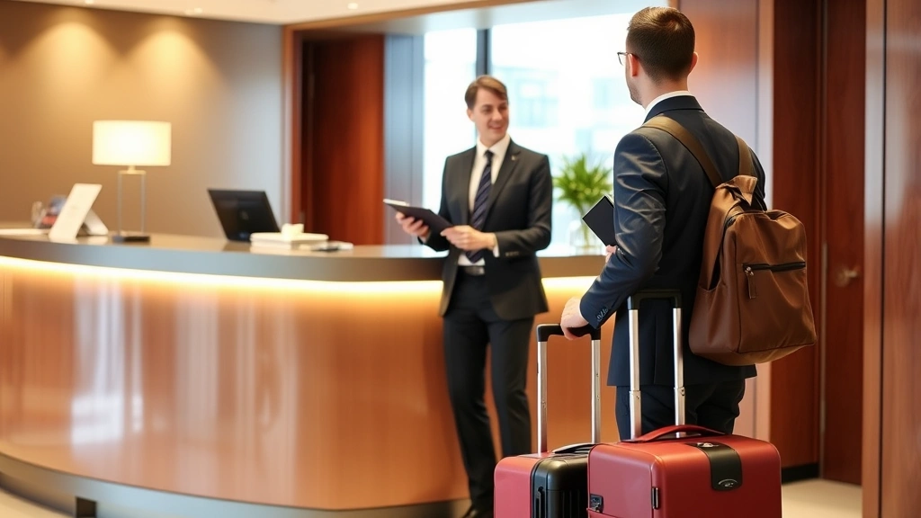 puerto vallarta tourist tax - 
Business traveler at hotel front desk checking in with luggage and passport
