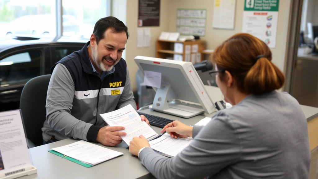 putnam county tax collector palatka fl - 
Person completing vehicle registration form at tax collector counter with staff