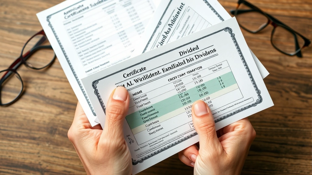 qualified dividends and capital gains tax worksheet - 
Close-up of hands holding stock certificates and dividend statements with eyegl