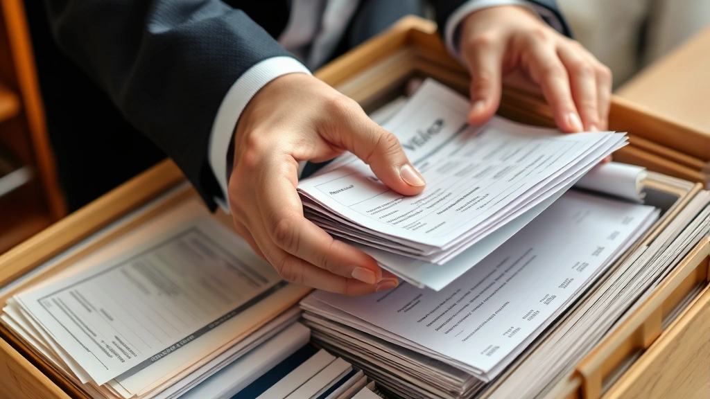 real estate agent tax deductions - 
Close-up of a real estate agent’s hands organizing business expense recei