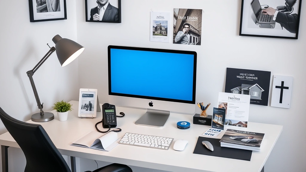 real estate agent tax deductions - 
Modern home office workspace with computer, phone, marketing materials, and pro
