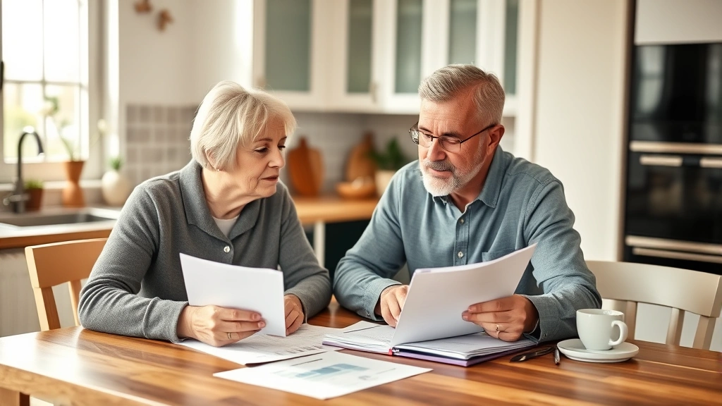 richland county property tax south carolina - 
Mature couple reviewing financial documents at home kitchen table, natural wind