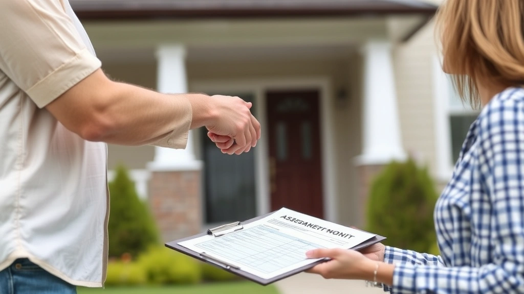 richland county taxes - 
Real estate professional and homeowner shaking hands in front of residential pr