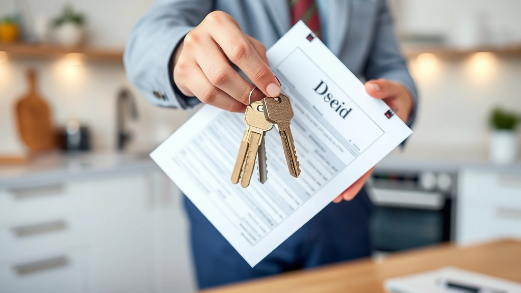 richmond property tax - 
Hands holding house keys and property deed documents, modern kitchen background