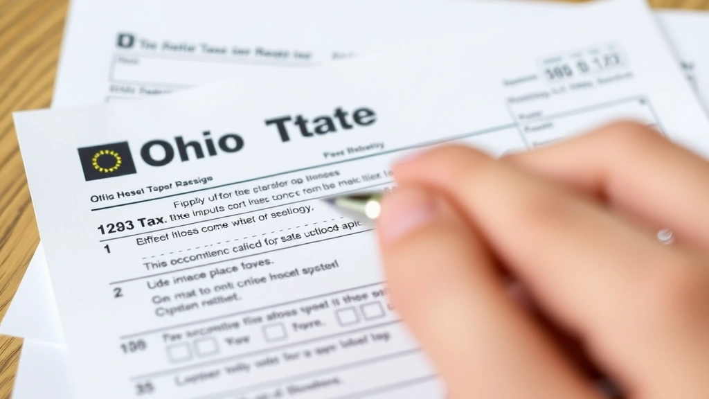 rita ohio tax - 
Close-up of person holding Ohio state tax form with pen ready to sign
