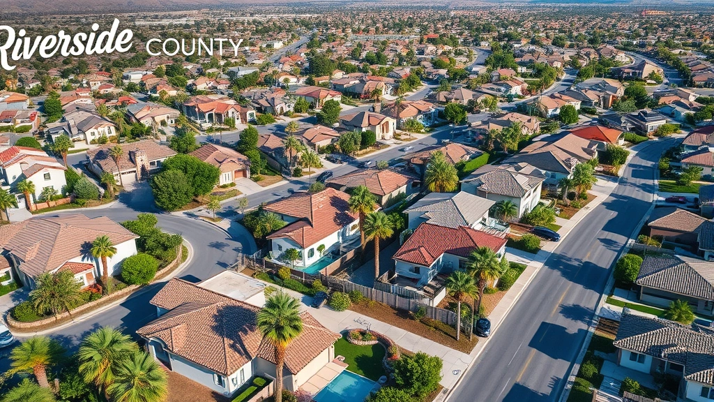 riverside real estate taxes - 
Riverside County suburban neighborhood with modern homes and palm trees, aerial