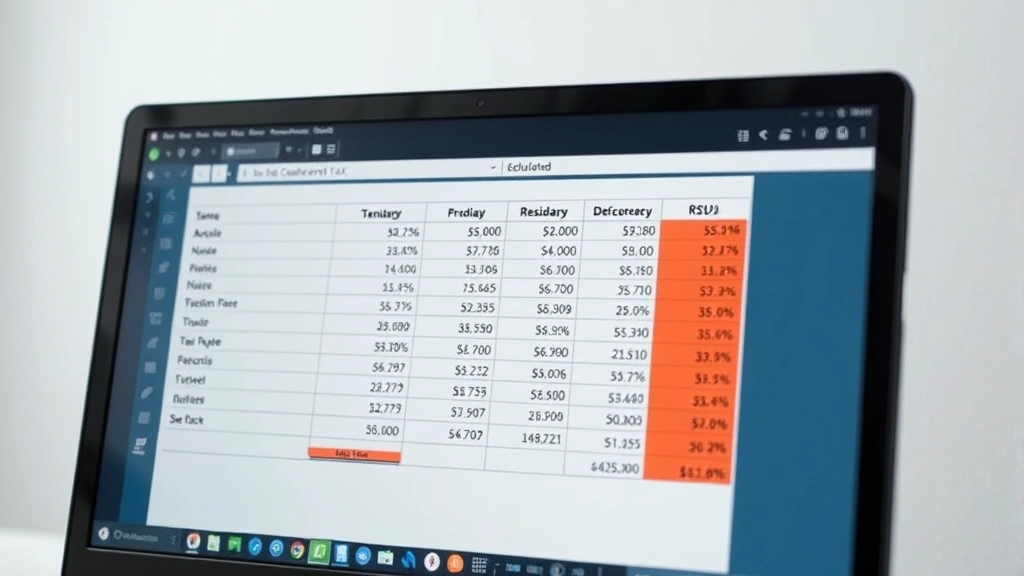 rsu tax calculator - 
Detailed view of computer screen displaying tax calculation spreadsheet with RS