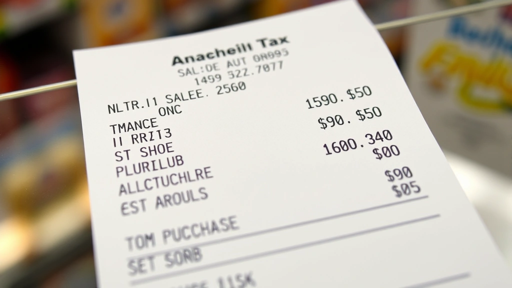 sales tax anaheim - 
Close-up of retail receipt showing itemized purchases and sales tax calculation