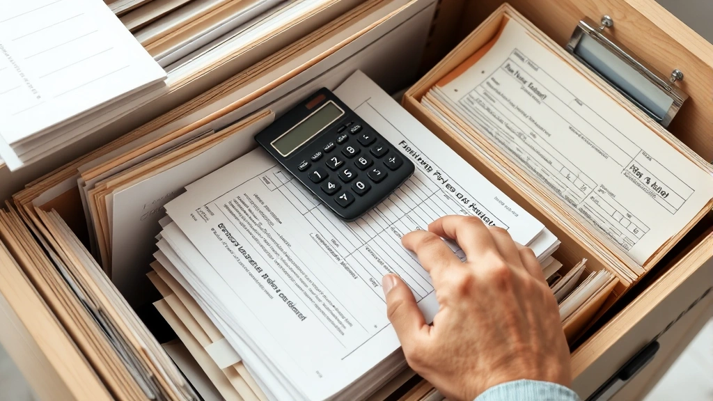 sales tax bellevue - 
Hands organizing financial records and tax forms in organized filing system wit