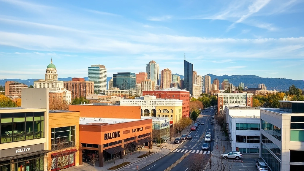 sales tax bellevue - 
Modern Bellevue downtown skyline with storefronts and shopping areas during day