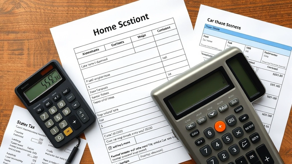 sales tax for a car in illinois - 
Detailed overhead shot of car purchase checklist, calculator showing tax calcul