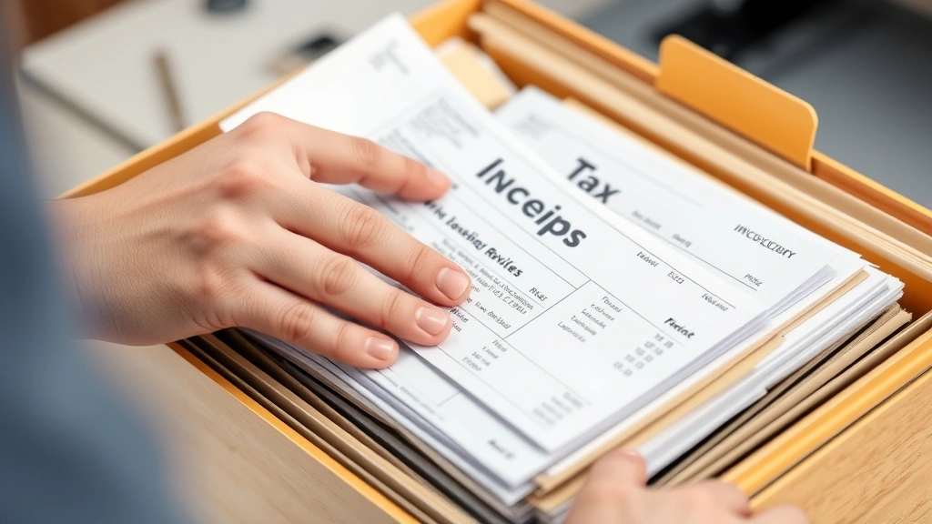 sales tax for miami fl - 
Hands organizing receipts and invoices in file folder for tax record-keeping pu
