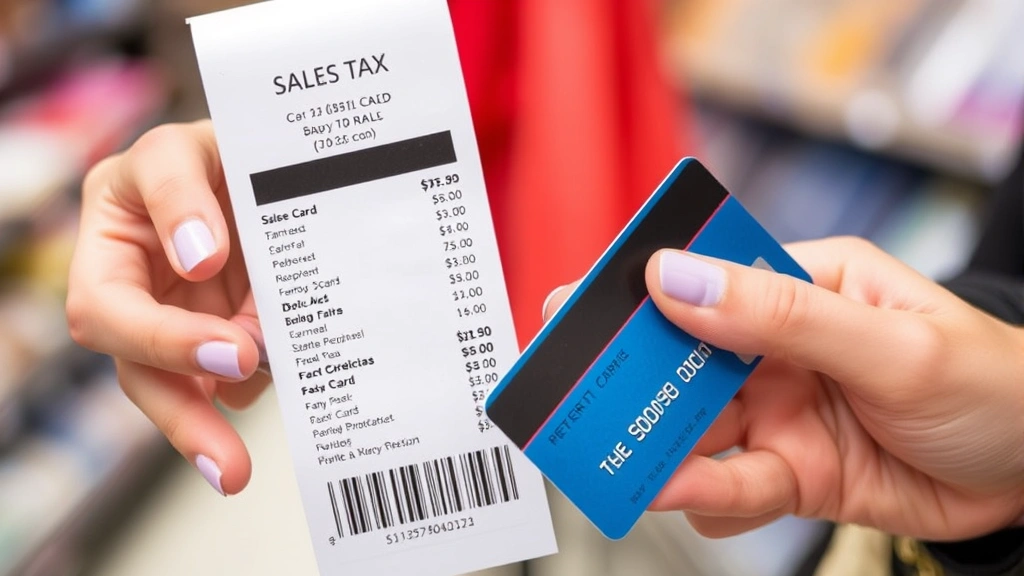 sales tax in connecticut - 
Hands holding a credit card and receipt showing sales tax breakdown from a reta