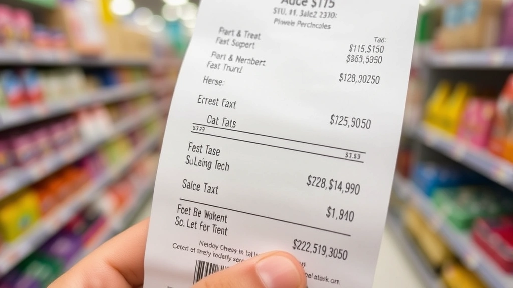 sales tax in santa clara ca - 
Close-up of receipt showing itemized purchases with sales tax breakdown, held b