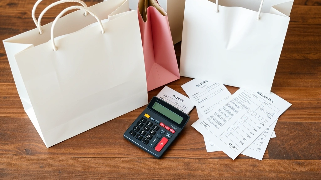 sales tax in santa clara county california -
Shopping bags and receipts with calculator showing tax calculations on wooden t