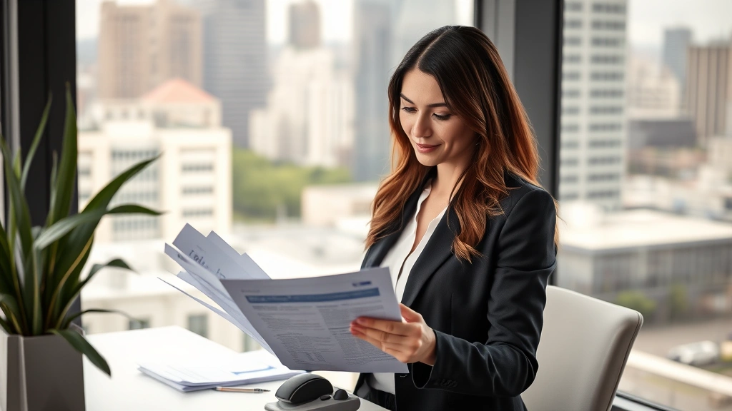 sales tax in santa clara county california -
Professional woman reviewing financial documents and tax forms in modern office