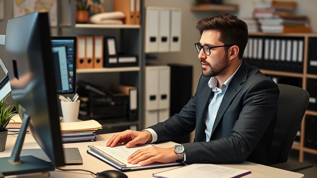 sales tax in tampa -
Business owner at computer filing sales tax return online, focused and organize