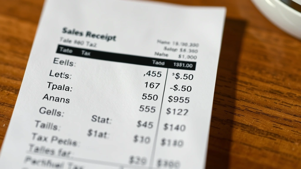 sales tax in tampa -
Close-up of sales receipt showing itemized amounts with tax calculation, profes