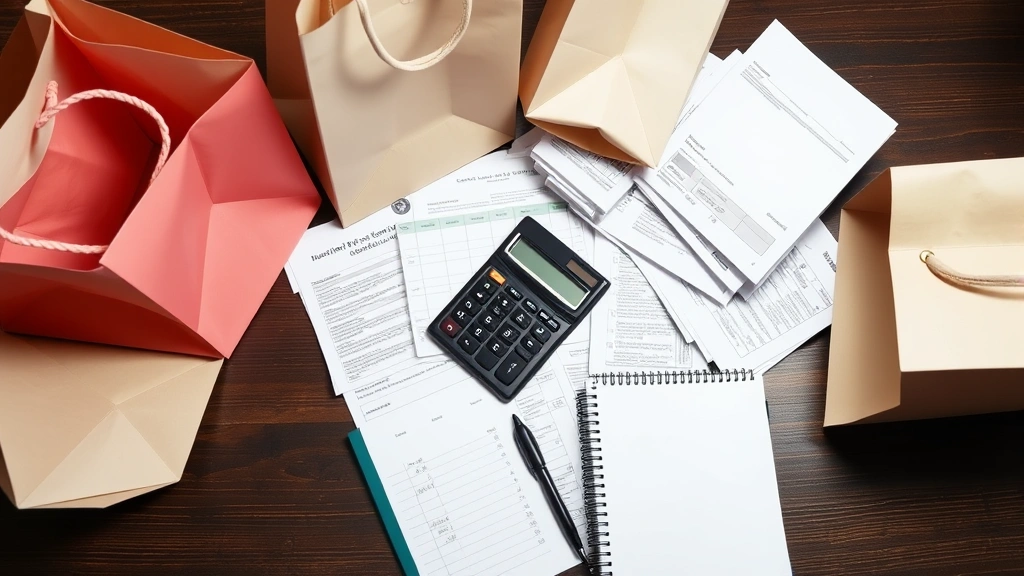 sales tax in tucson az - 
Shopping bags and receipts spread on desk with calculator and notepad for budge