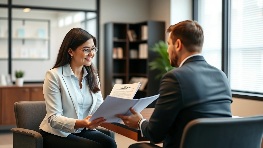 sales tax in vegas - 
Financial advisor explaining tax documents to a client in a professional office
