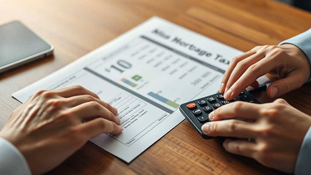 san francisco real estate tax - 
Close-up of hands reviewing mortgage documents and property tax statements with