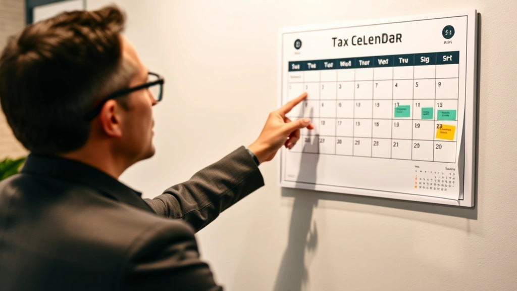 san joaquin county treasurer tax collector - 
Financial advisor in glasses pointing to tax deadline calendar on wall while ex