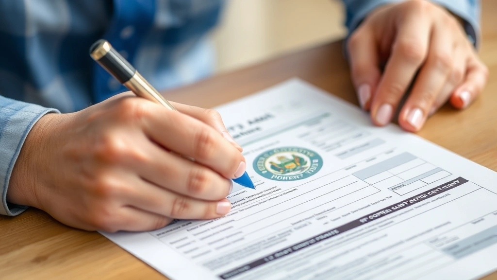 santa barbara county tax collector - 
Close-up of hands signing property tax payment form with official county seal v