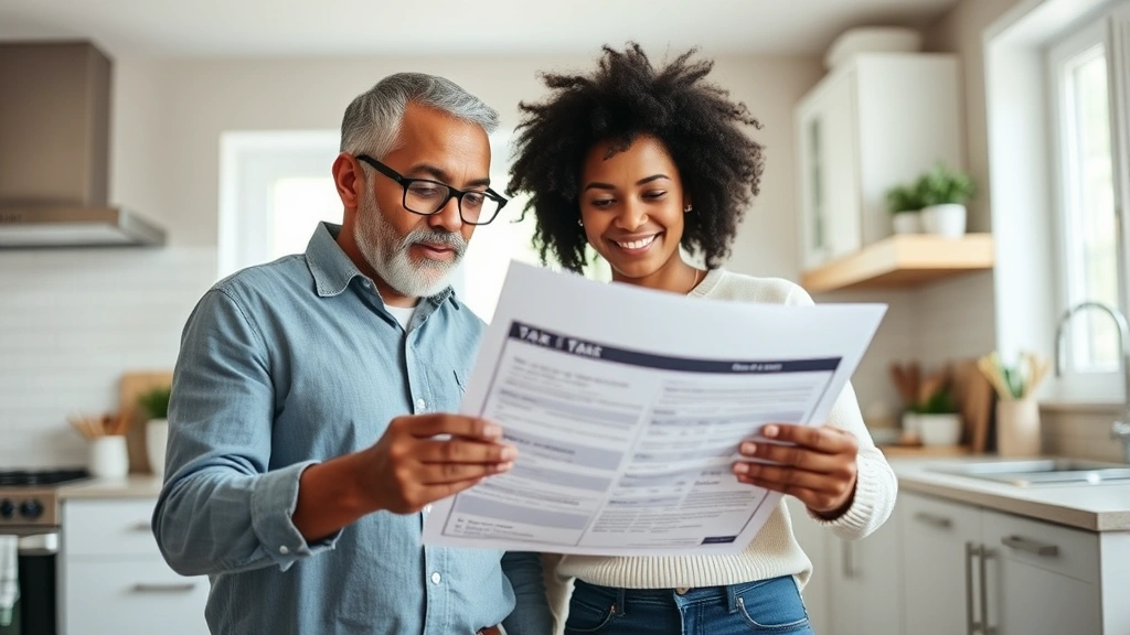 santa barbara county tax collector - 
Diverse homeowner couple reviewing property tax bill together in bright kitchen