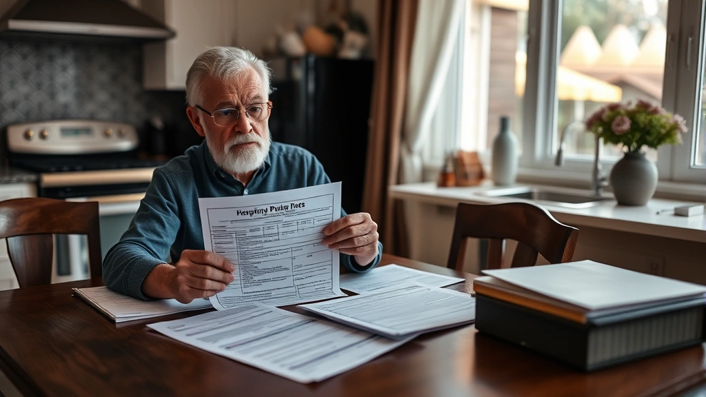 st clair property tax -
Homeowner holding property tax bill looking concerned, sitting at kitchen table
