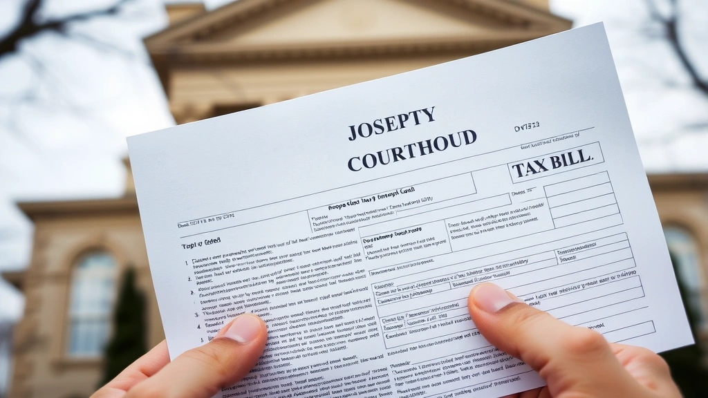 st joseph county indiana property tax - 
Close-up of hands holding property deed and tax bill paperwork with St Joseph C