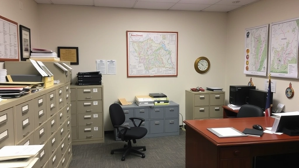 suffolk county tax map -
County assessor’s office interior with filing cabinets, maps on walls, an