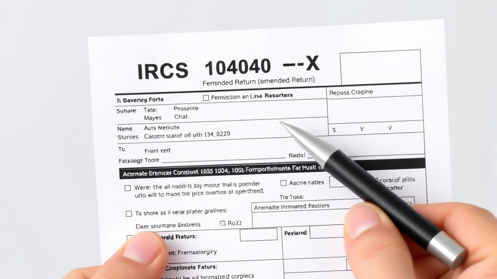 tax code 806 -
Close-up of hands holding IRS Form 1040-X (amended return) with pen ready to fi