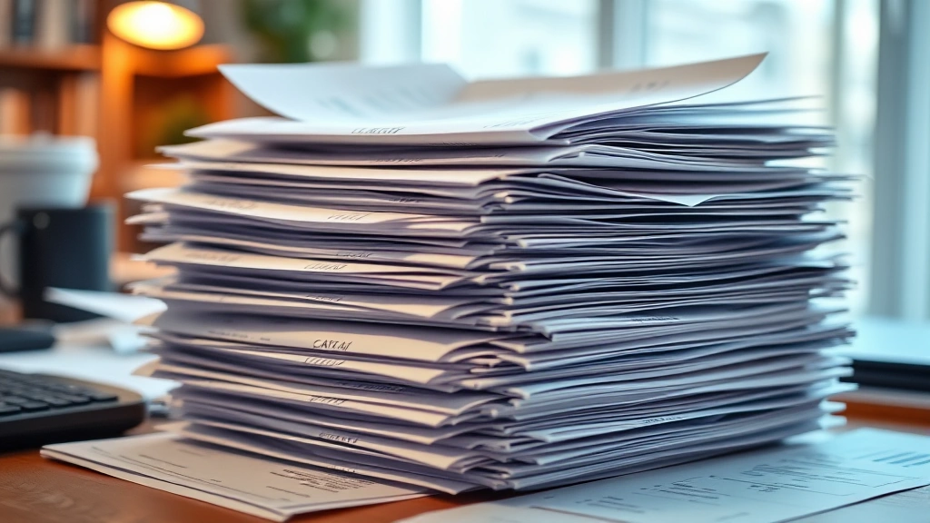 tax code 806 -
Stack of receipts, invoices, and financial documents being organized for tax am