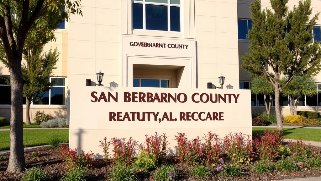 tax collector san bernardino - 
San Bernardino County government building exterior with professional landscapin