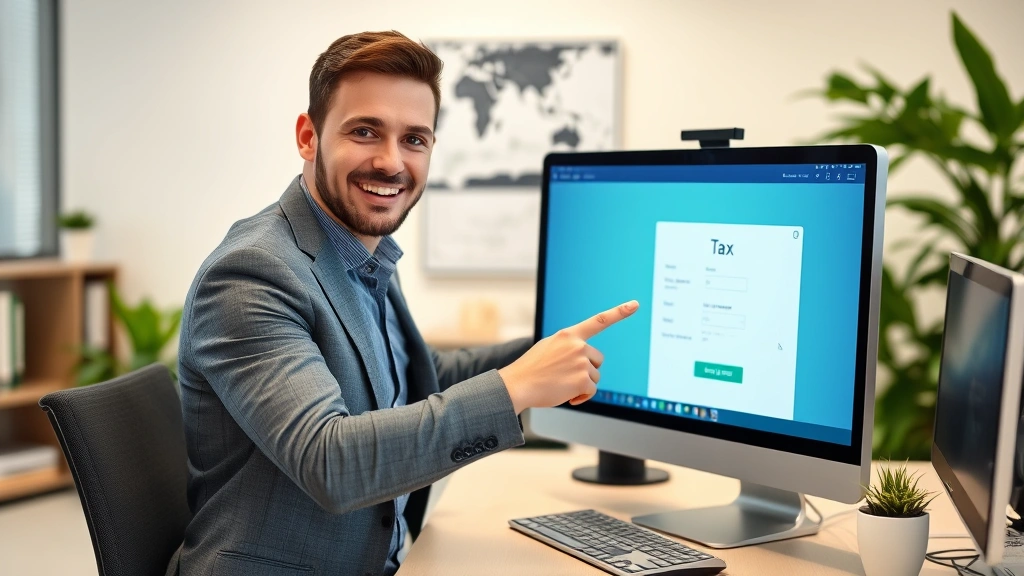 tax collector san bernardino - 
Male accountant or tax professional in office setting pointing at computer scre