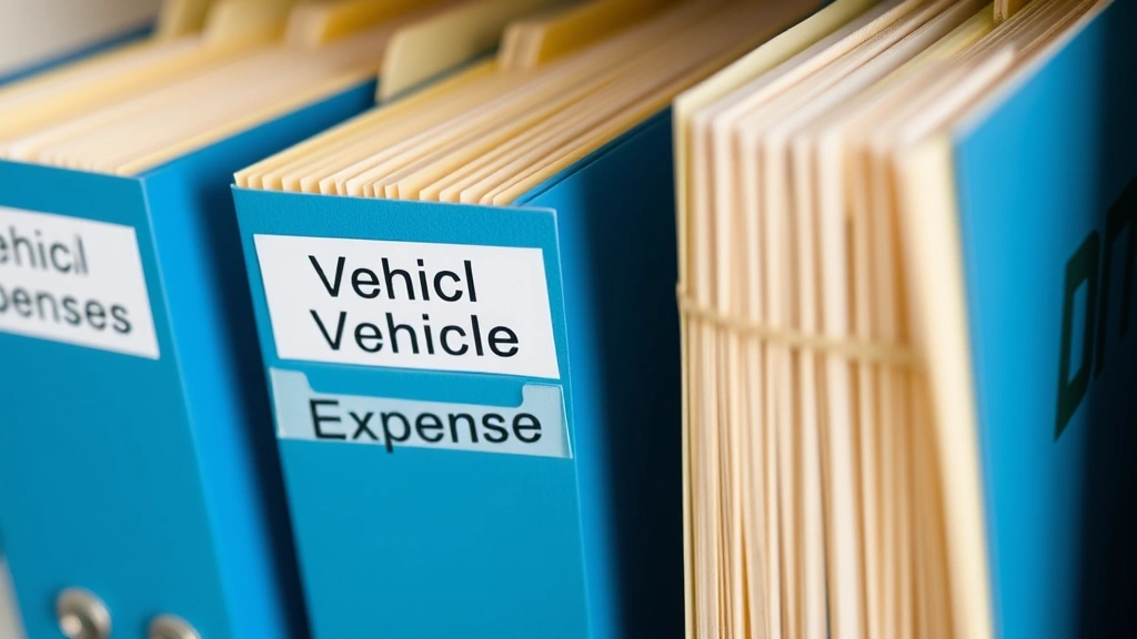 tax deductible car loan interest -
Organized filing system with folders labeled ‘Vehicle Expenses