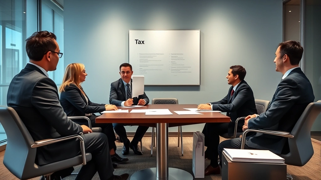 tax director -
Business team in formal meeting discussing tax strategy with tax director prese