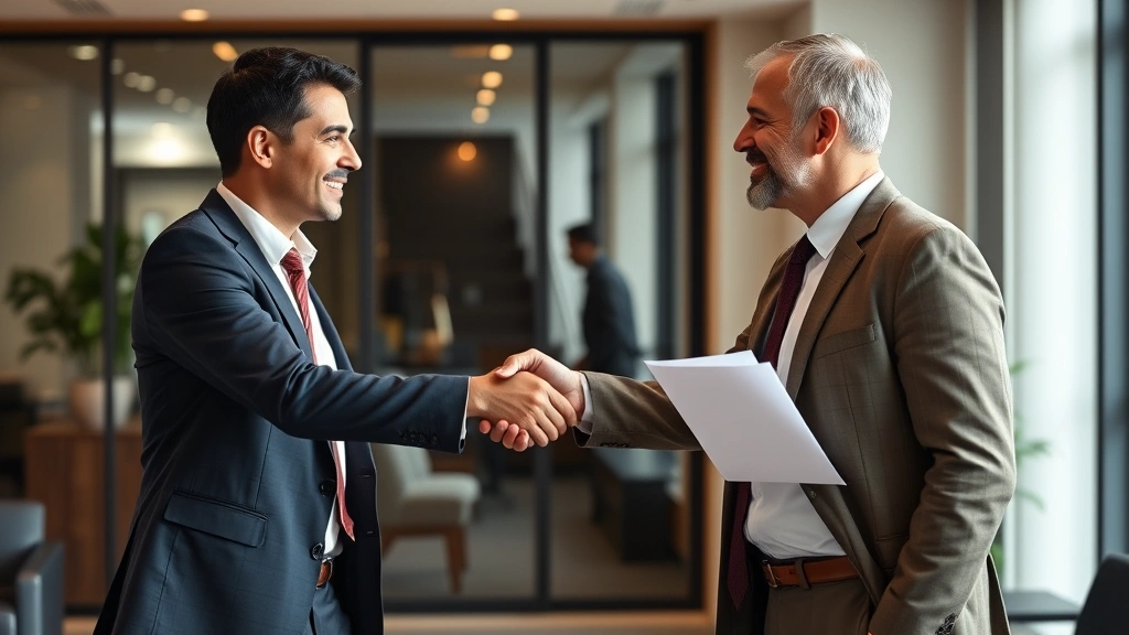 tax director -
Handshake between tax professional and corporate executive in office setting, r