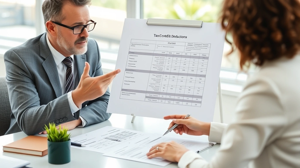 tax equity -
CPA or tax professional explaining tax credits and deductions using charts to c