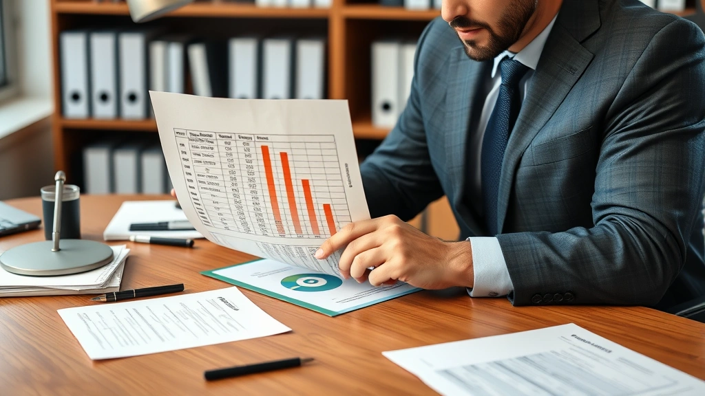 tax margin 2016 -
Businessman in office studying tax bracket chart and income documents at wooden