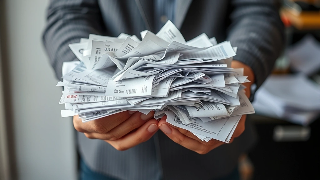 tax season meme - 
Person holding pile of crumpled receipts and papers
