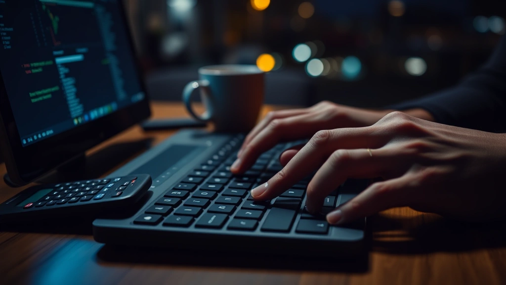 tax season meme - 
Hands typing on keyboard at night with coffee cup and calculator visible
