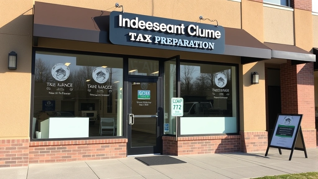 tax shoppe -
Modern storefront of independent tax preparation business with welcoming entran