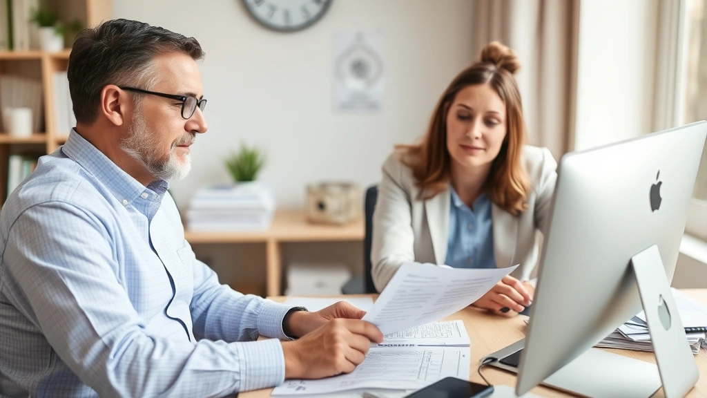 tax shoppe -
Tax preparer using computer software to file returns while explaining process t