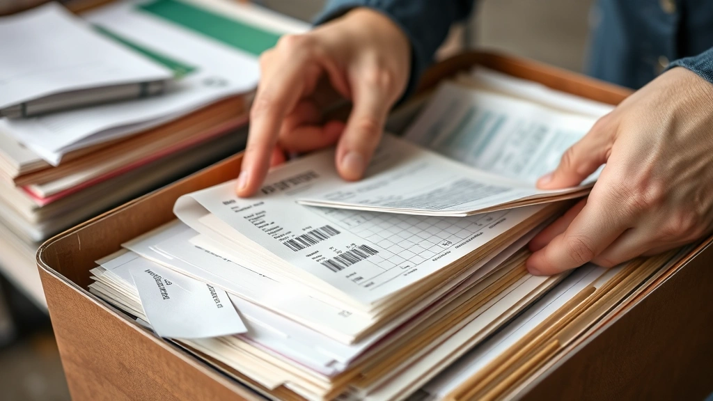 tax this dick benjamin franklin - 
Close-up of hands organizing financial papers and receipts in neat folders
