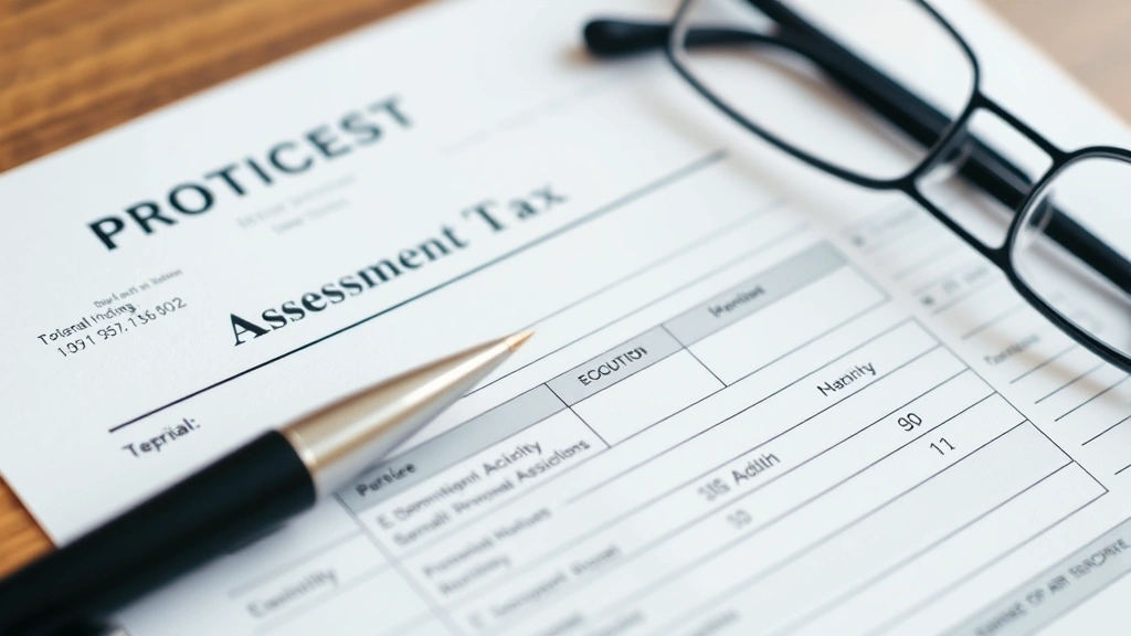 tax value vs market value - 
Close-up of property tax bill and assessment notice with pen and reading glasse