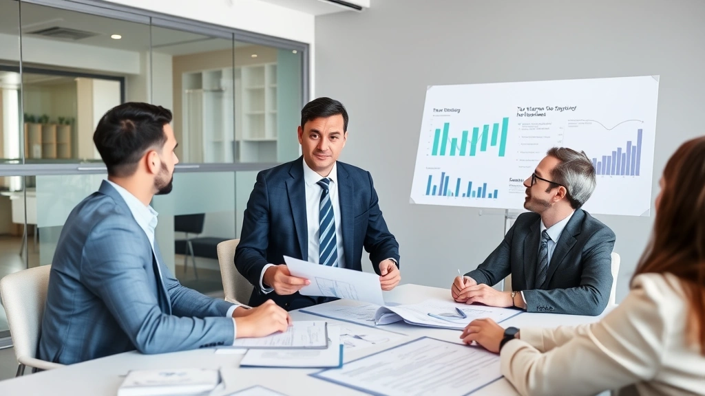 taxes clipart - 
Financial advisor in business attire presenting tax planning strategy to client