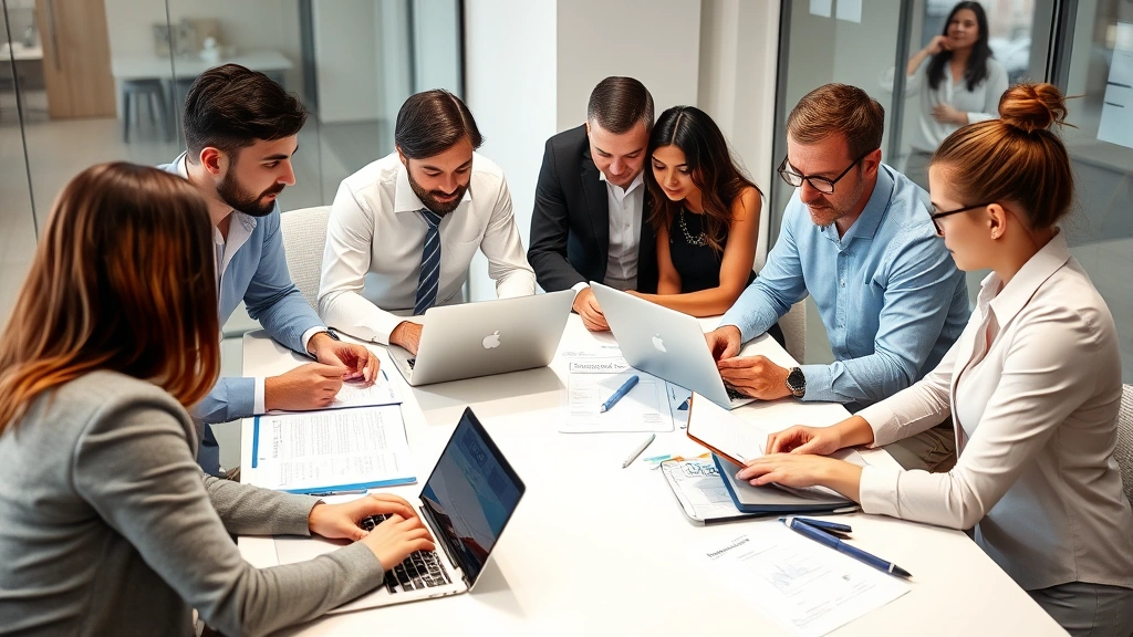 taxes clipart - 
Diverse team of tax professionals collaborating around table with laptops, note